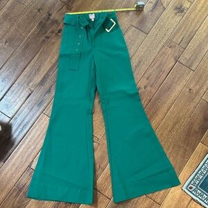 Green Flared MuMu Dress Pants with Belt